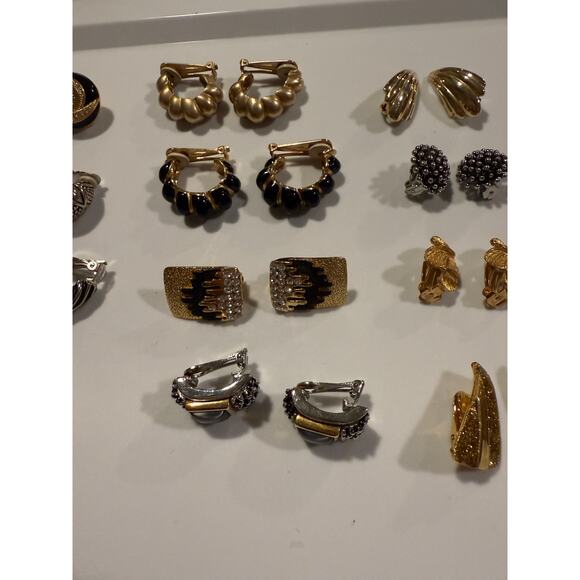 Vintage Silver and Gold-Tone Clip-On Earrings 13 Pairs - Picture 3 of 4